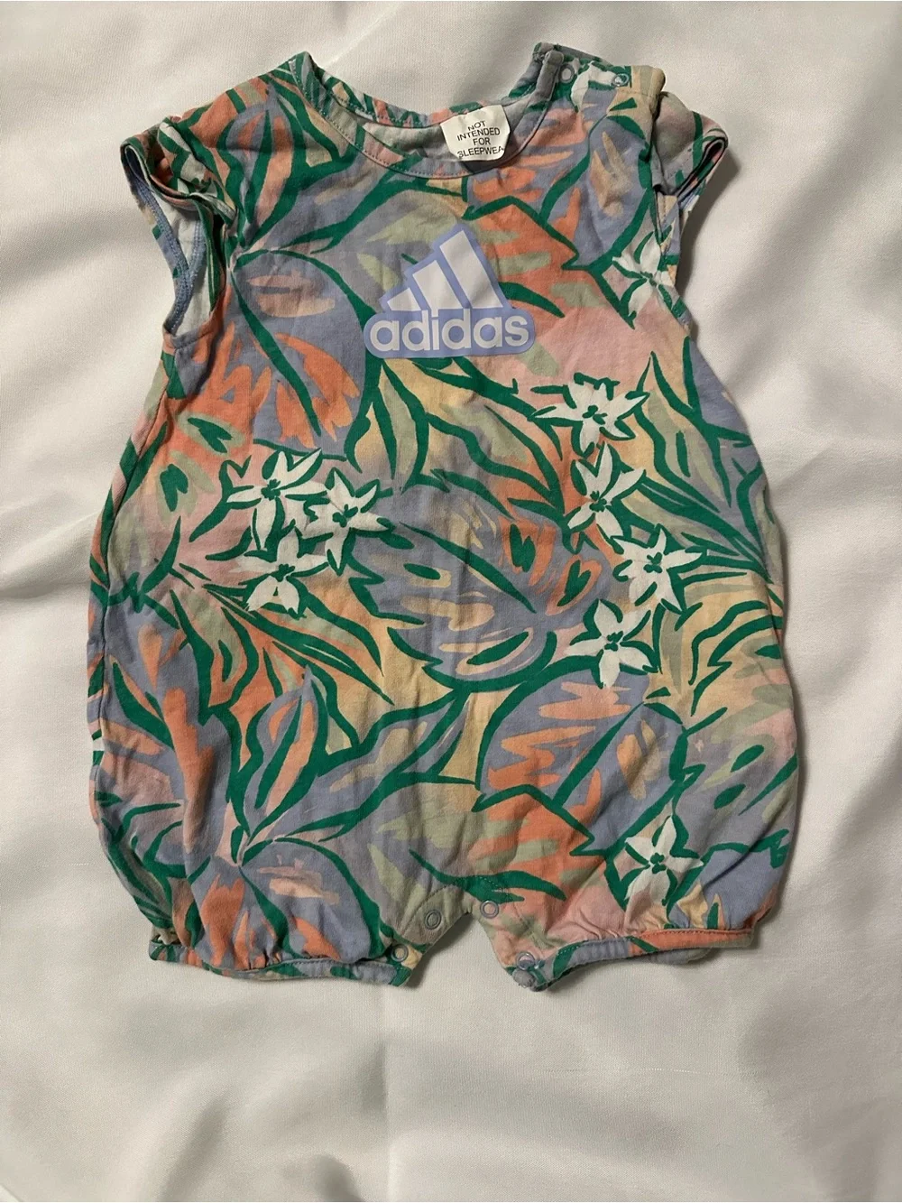 adidas Pastel Floral Baby Romper with Green Accents